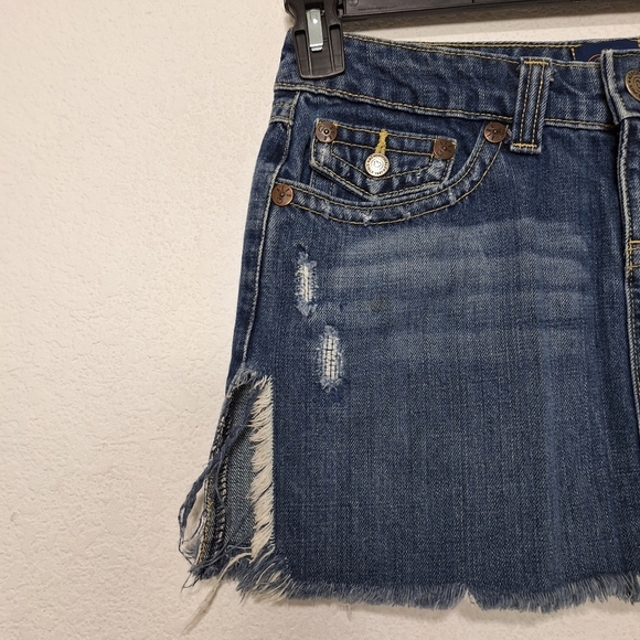 Aéropostale Y2K Distressed Front Frayed Slits Denim Micro Mini Skirt Size 1/2 - Picture 2 of 8